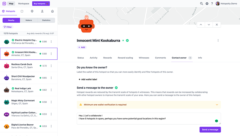 Contact and be contacted by other hotspot owners
