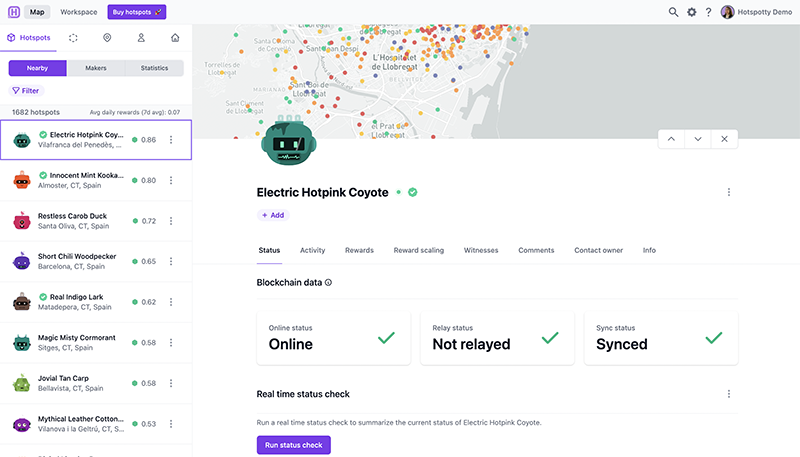 Detailed hotspot status and diagnostics - detailed view