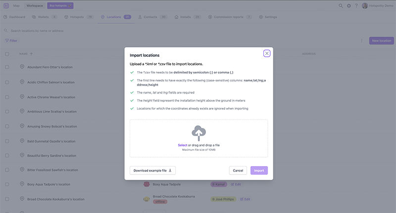 Import multiple locations easily or use global search to add manually