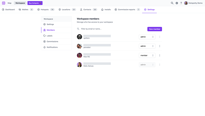 Team workspaces management
