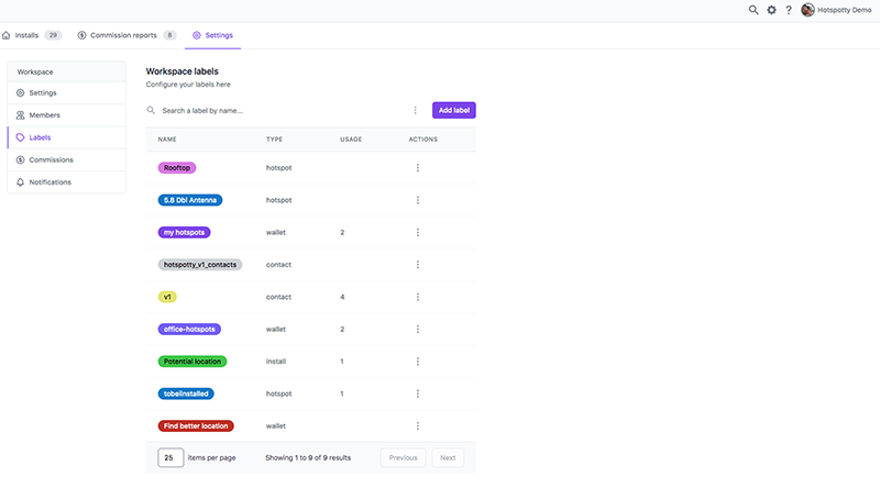 Label management interface