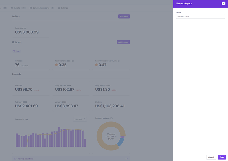 Team workspaces interface